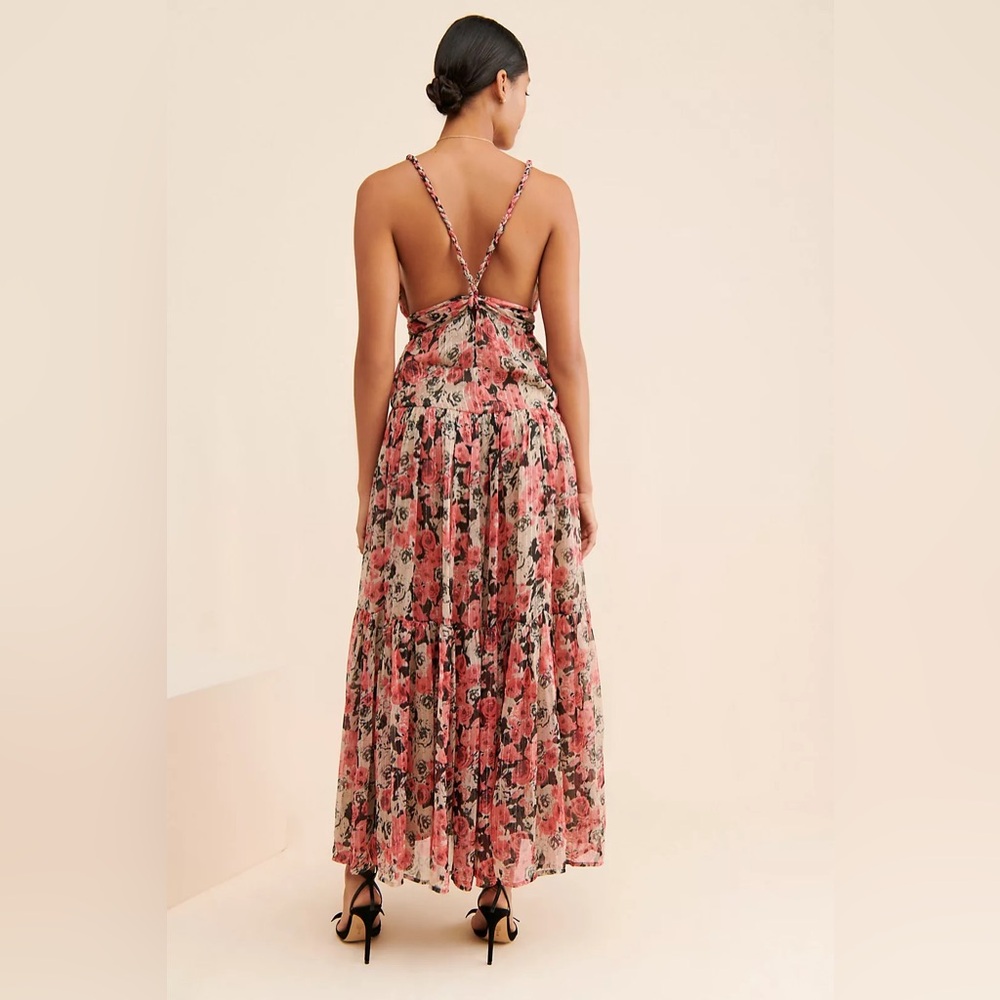 ASTR the Label Eartha Floral Tiered Maxi Dress Multicolor Taupe Pink Stunning - Picture 13 of 15